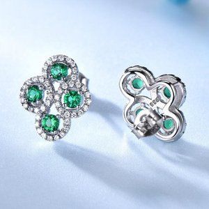 FOUR ROUND CIRCULAR GREEN CUBIC ZIRCONIA EARRINGS